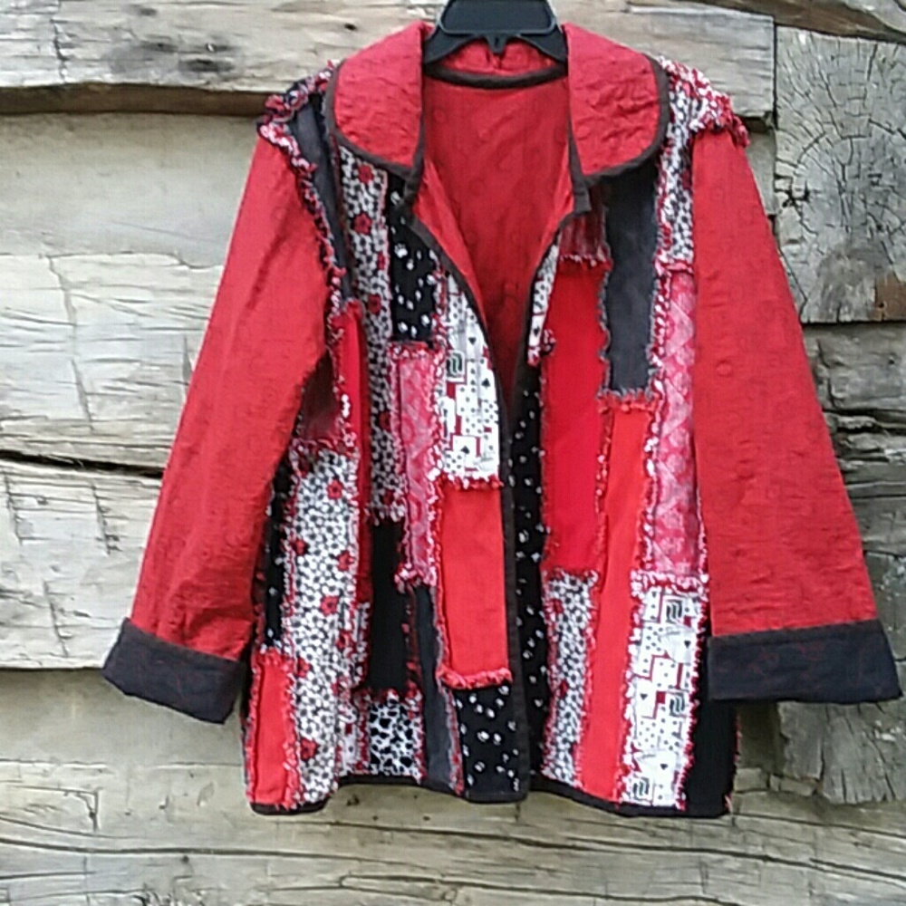Gorgeous open front red and black jacket size larg